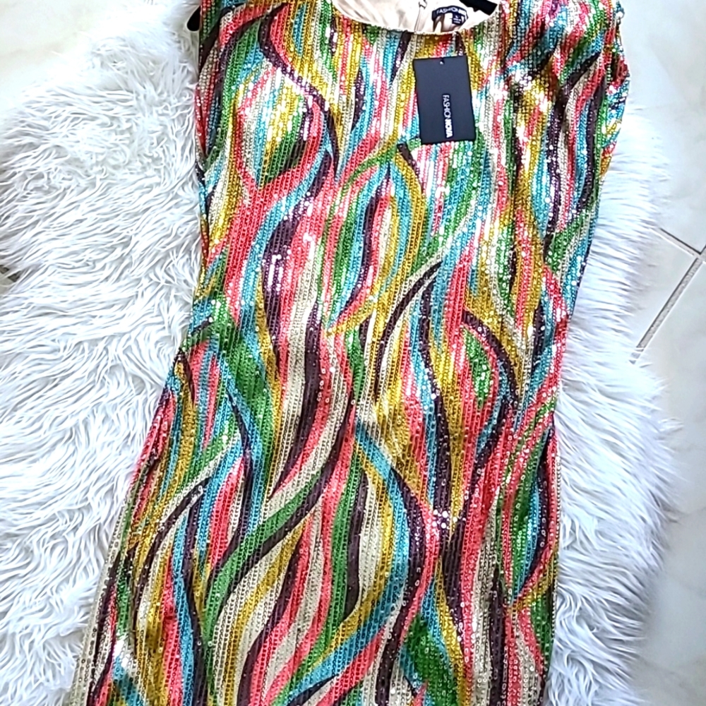 Fashion Nova Hailey Sequin dress size L muilt color